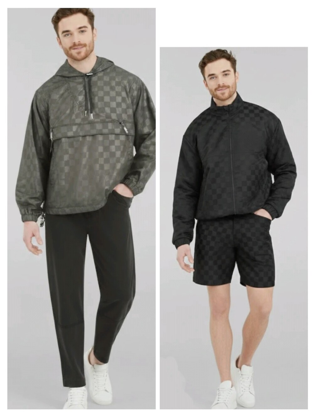 Forever 21 Men's Black Checkered Windbreaker